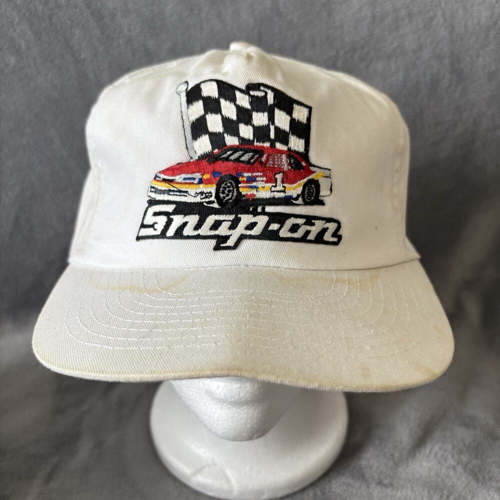 Vintage White Snap-On Snap On Center Logo Nascar‎ Race Car #1 Hat Snap Back